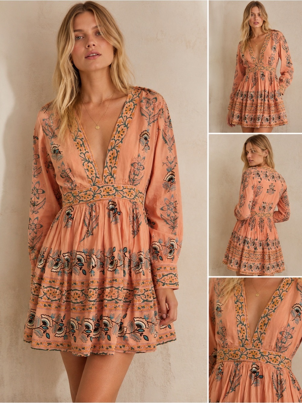 NWT Oliphant V-Neck Shirt Waist Mini Dress Udaipur Coral Block Print